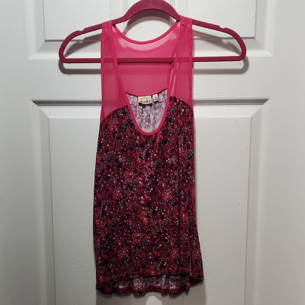 3/$10 Mudd Pink and Floral Tank Top
